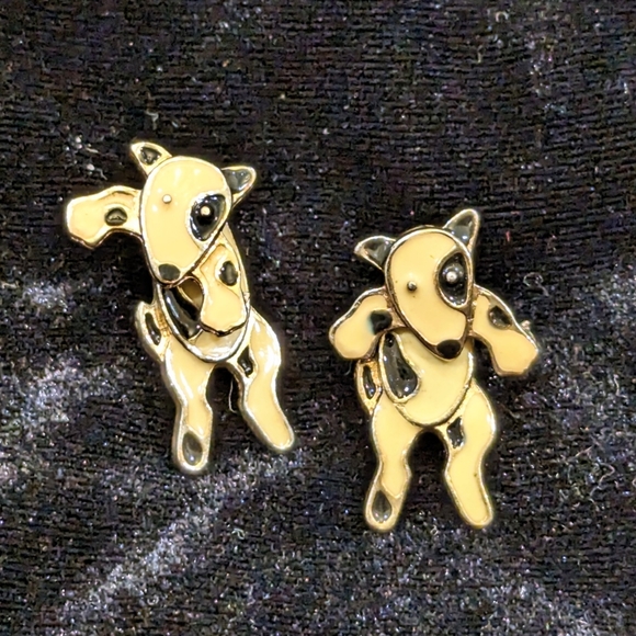 Vintage 80s Spotted Dog Puppy Earrings - Picture 2 of 3